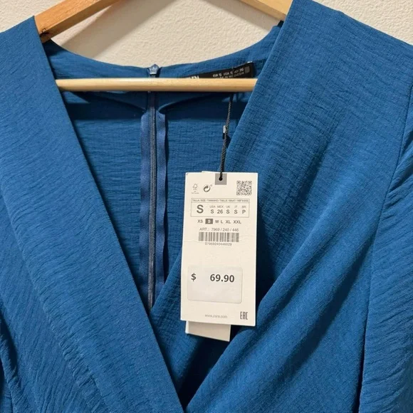 NWT Zara Textured Teal Dress - Picture 2 of 5